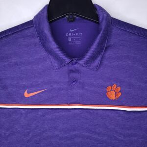 Nike Clemson Tigers Polo Shirt Mens Large Striped Purple On Field